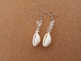COWRIE & CLEAR QUARTZ vertical dangling earrings