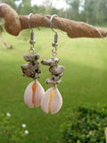 COWRIE & DALMATIAN AGATE vertical dangling earrings