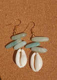 COWRIE & AMAZONITE vertical dangling earrings