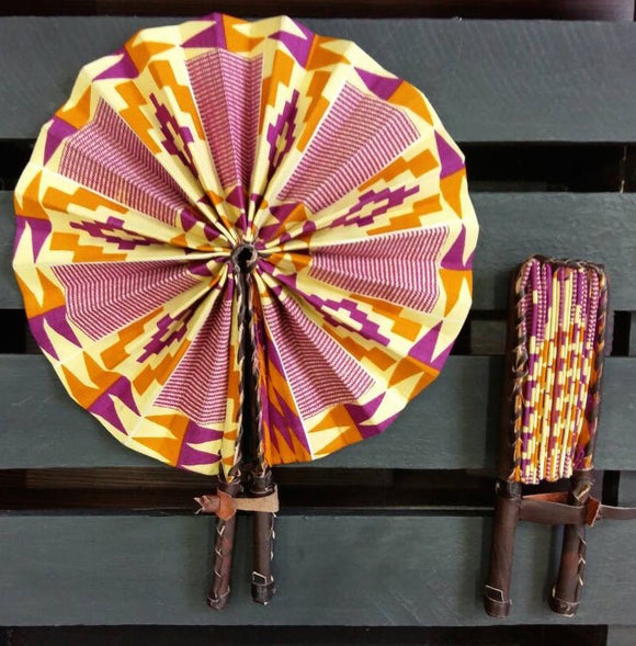 PURPLE & ORANGE KENTE hand fan